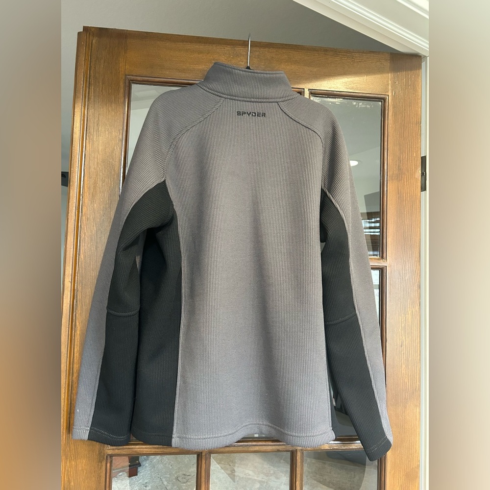 Spyder FOREMOST Mens XL Gray Black Waffle Knit Full Zip Fleece Jacket Coat - Picture 7 of 9
